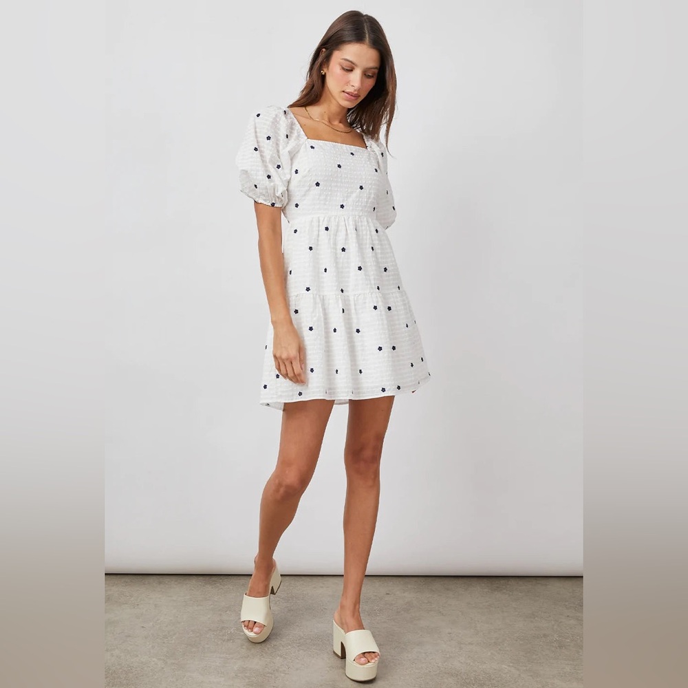 Rails White Daisy Print Mini Puff Sleeve Cutout Dress Medium Selene
